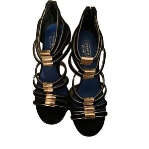 Coach Black and Gold Strappy Sandals